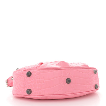 Balenciaga Extra Supple Calfskin Crocodile Embossed Small Le Cagole Shoulder Bag Sweet Pink 5 of 12