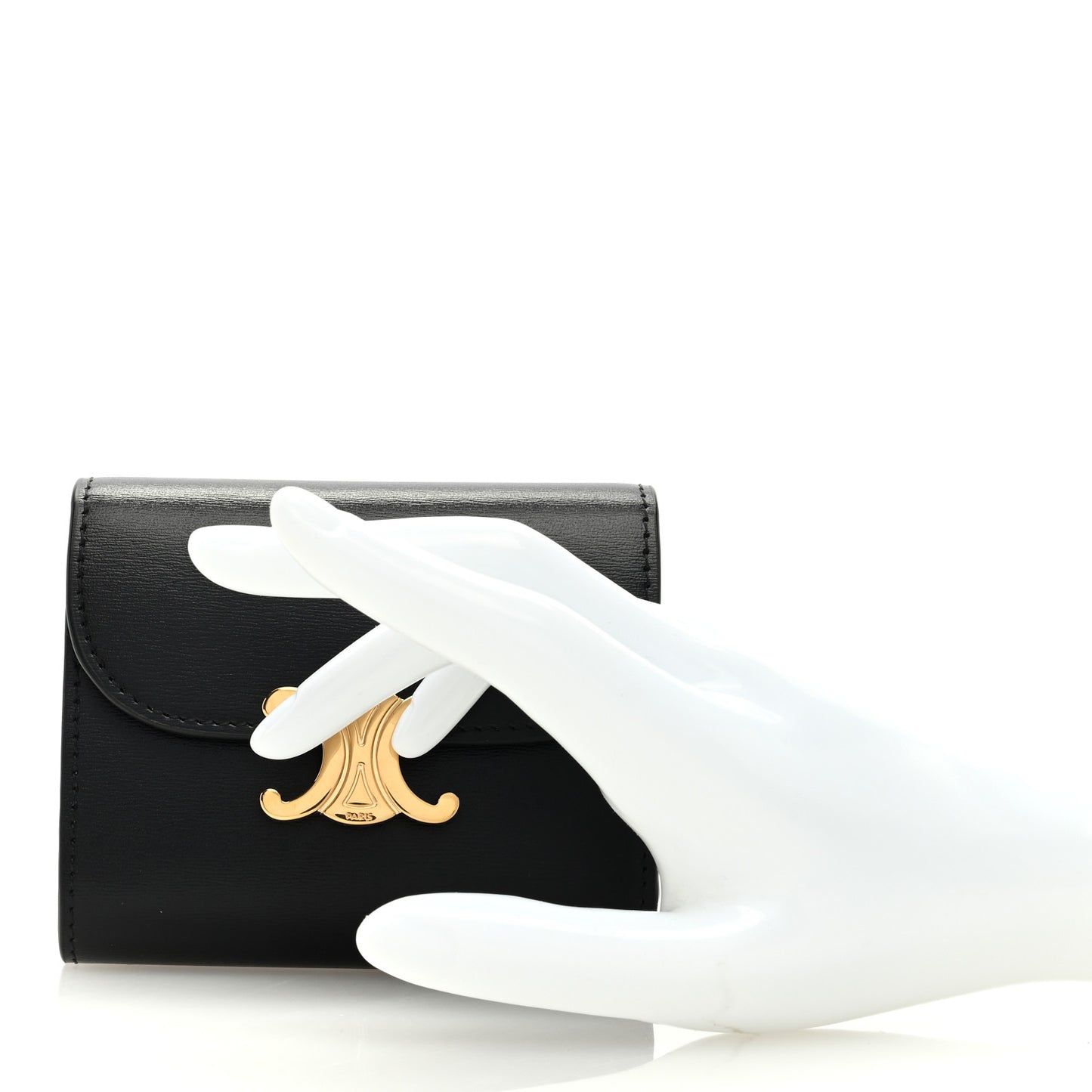 Shiny Calfskin Small Triomphe Wallet Black