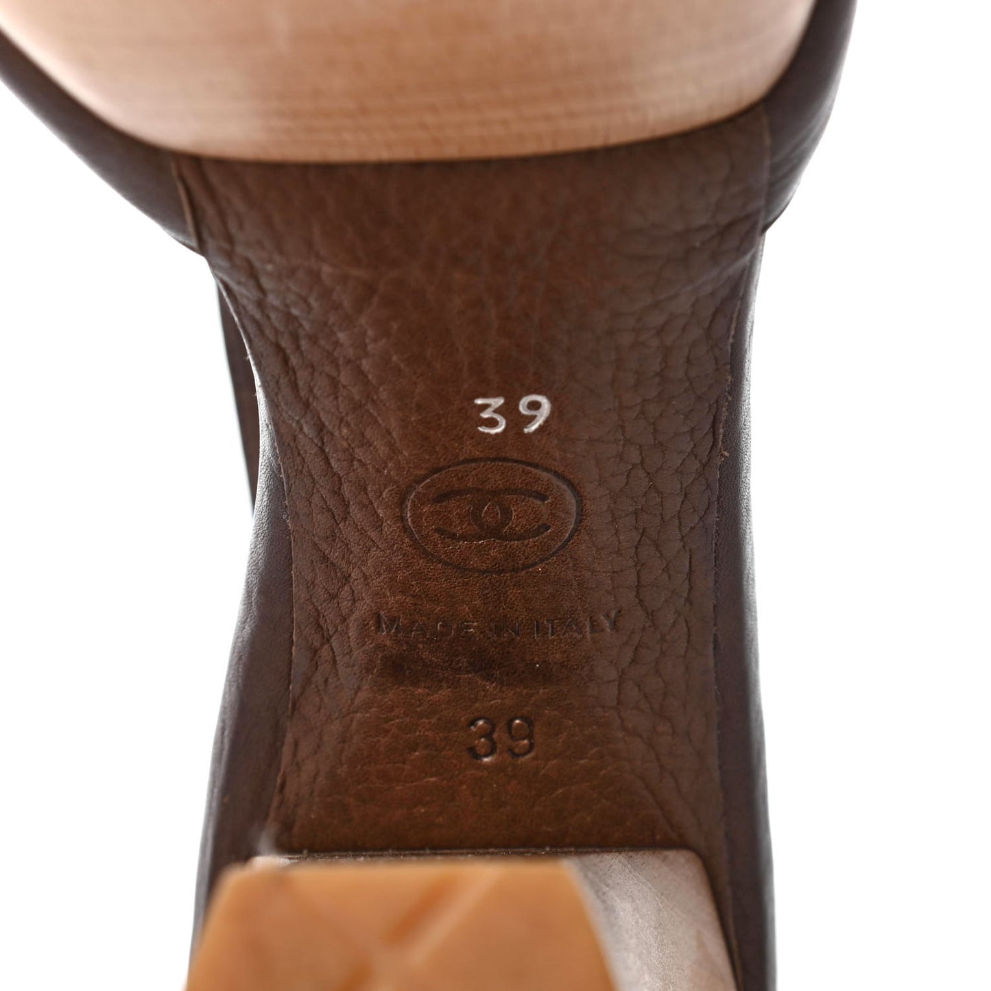 Calfskin Wooden CC Sandals 39 Dark Brown