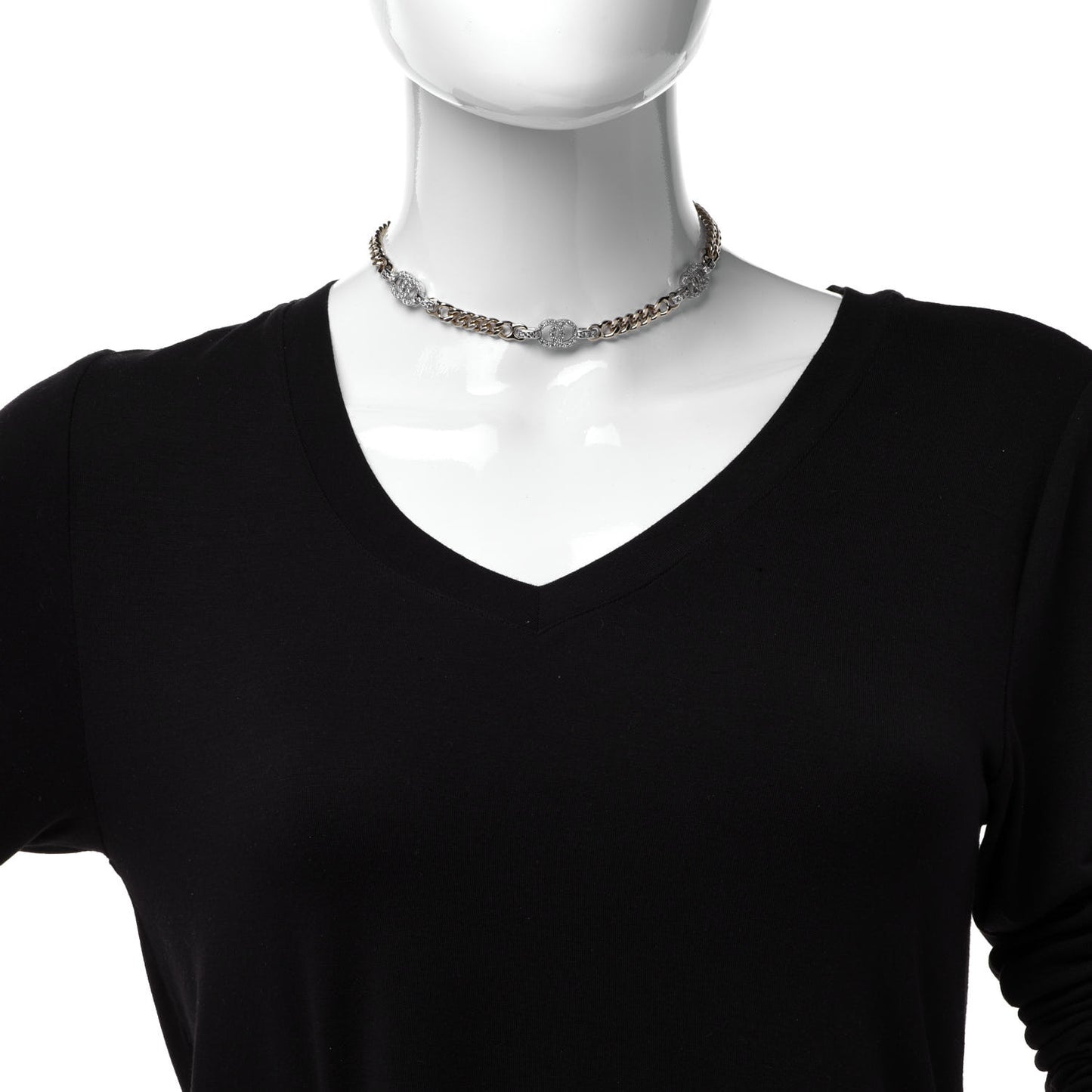 Crystal Chain CC Link Choker Gold Silver