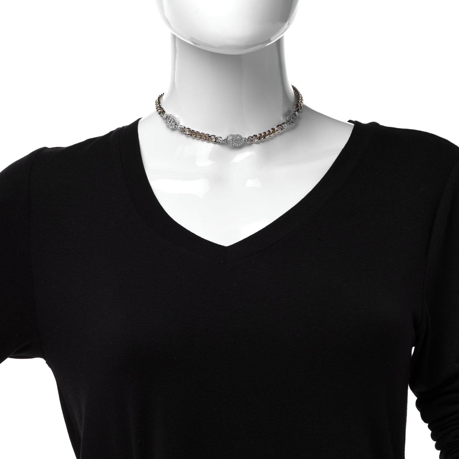 Chanel Crystal Chain CC Link Choker Gold Silver 2 of 6