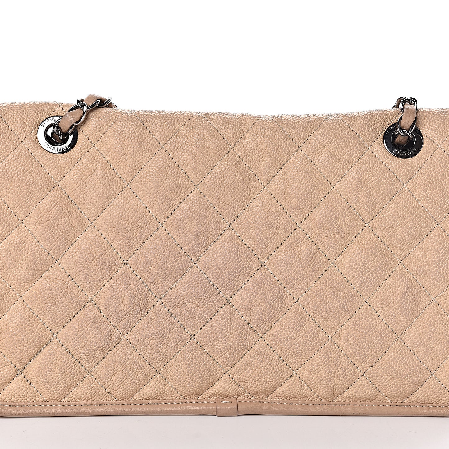 Caviar Quilted Medium French Riviera Flap Beige
