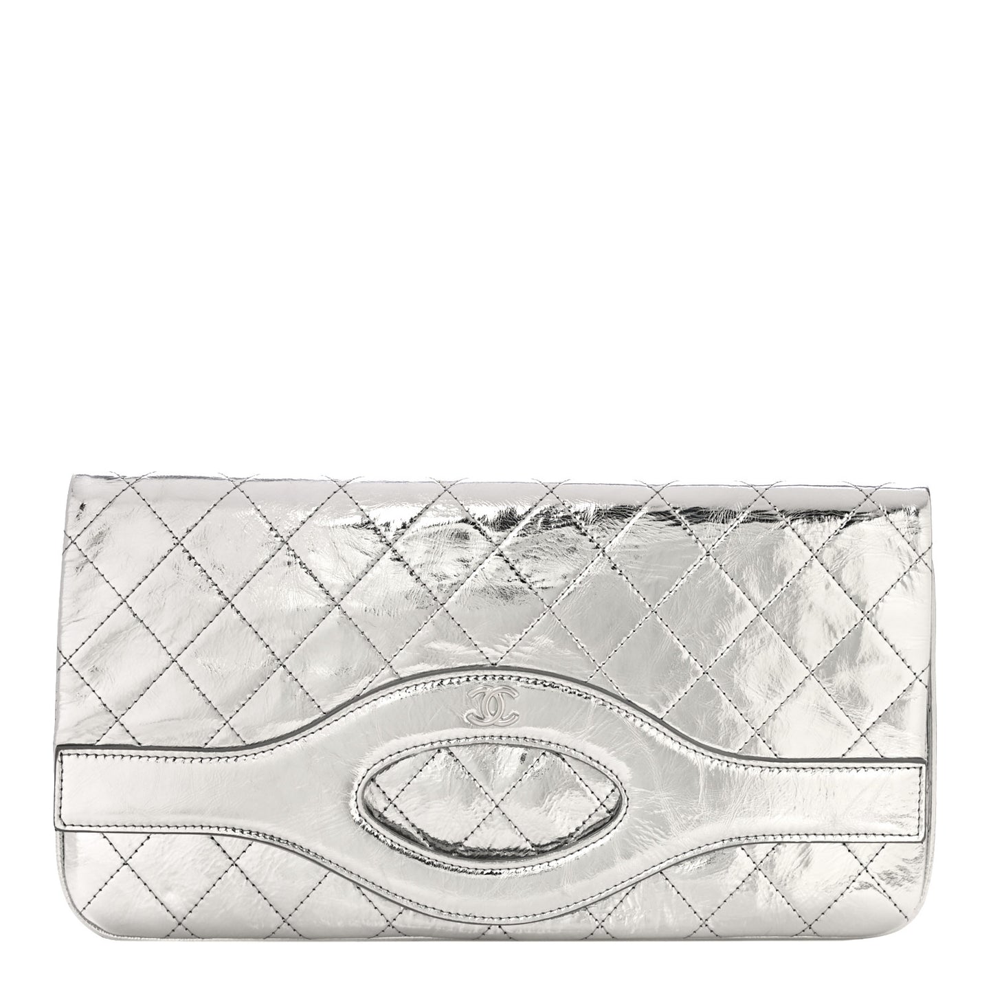 Metallic Crumpled Calfskin Small 31 Pouch Silver