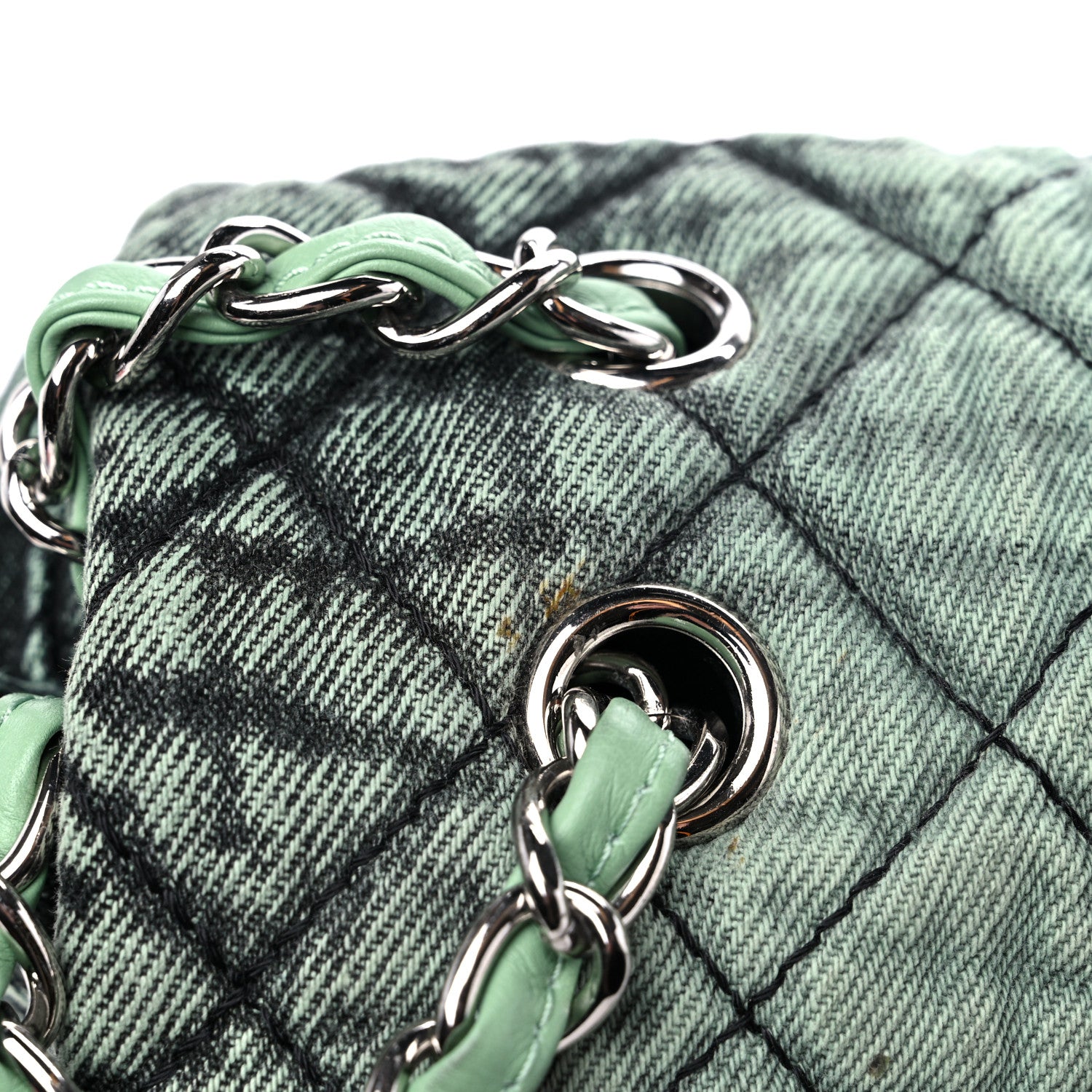 Chanel Denim Quilted Denimpression Flap Green Black 11 of 11