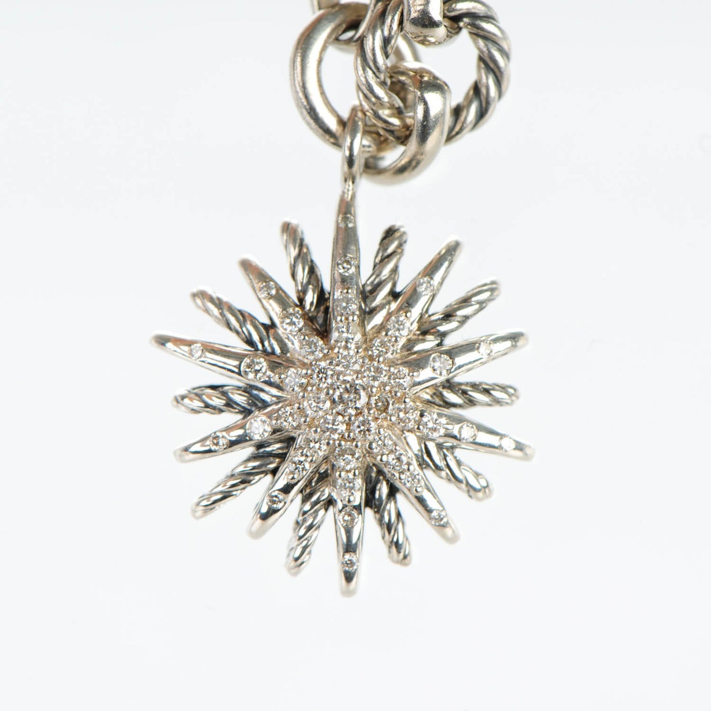 Sterling Silver Diamond 20mm Starburst Charm Bracelet