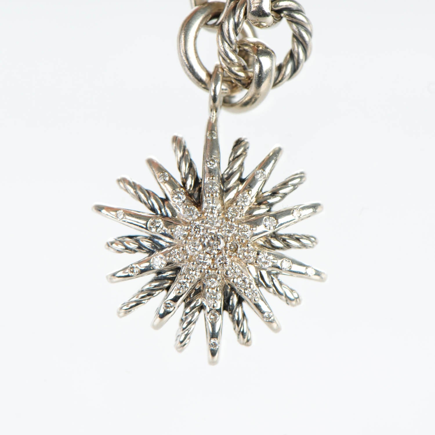 David Yurman Sterling Silver Diamond 20mm Starburst Charm Bracelet 3 of 6