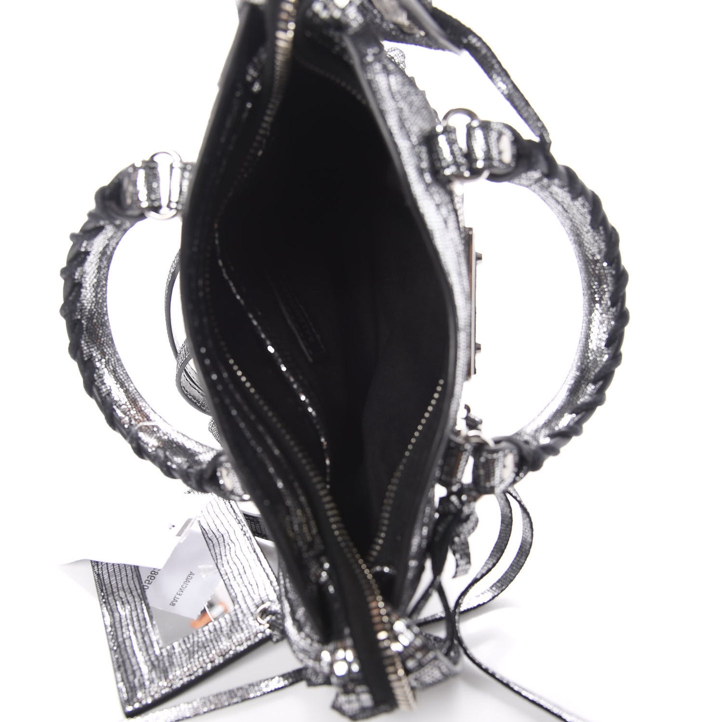 Metallic Calfskin Lizard Embossed Silver Metallic Edge Hardware Nano City Silver