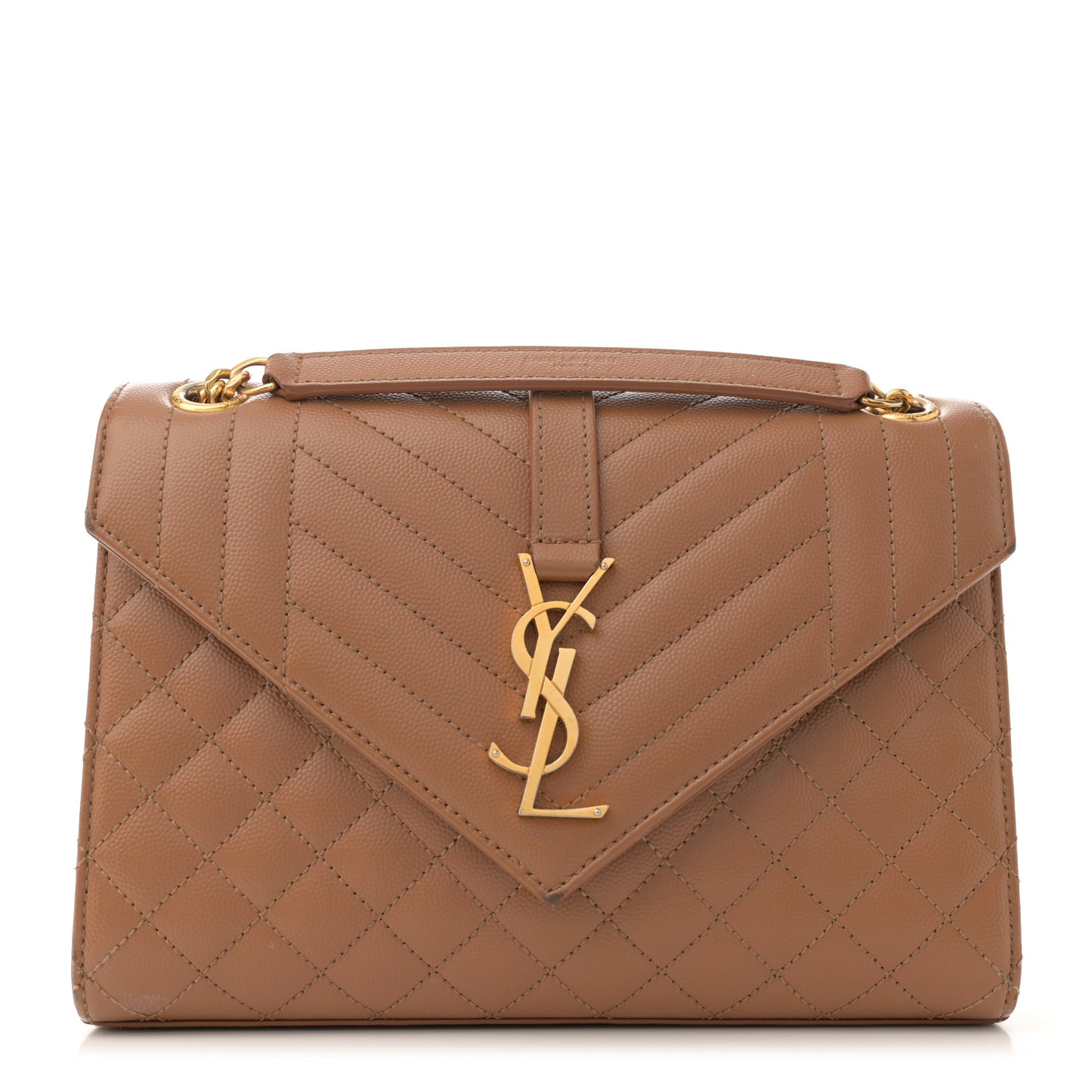 Grain De Poudre Textured Mixed Matelasse Medium Triquilt Monogram Satchel Dark Cork