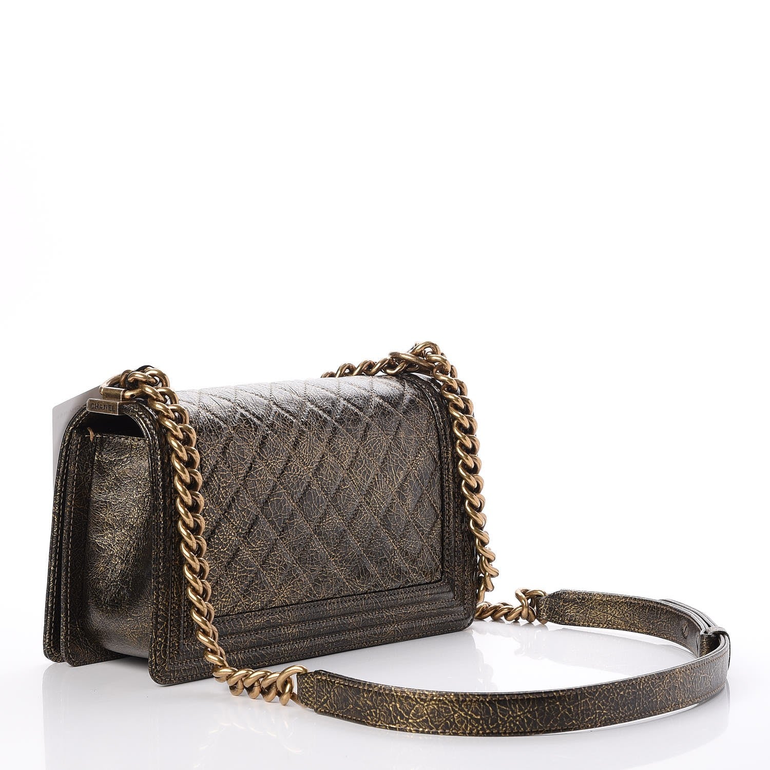 Chanel Cracked Metallic Calfskin Quilted Medium Boy Flap Gold 3 of 8