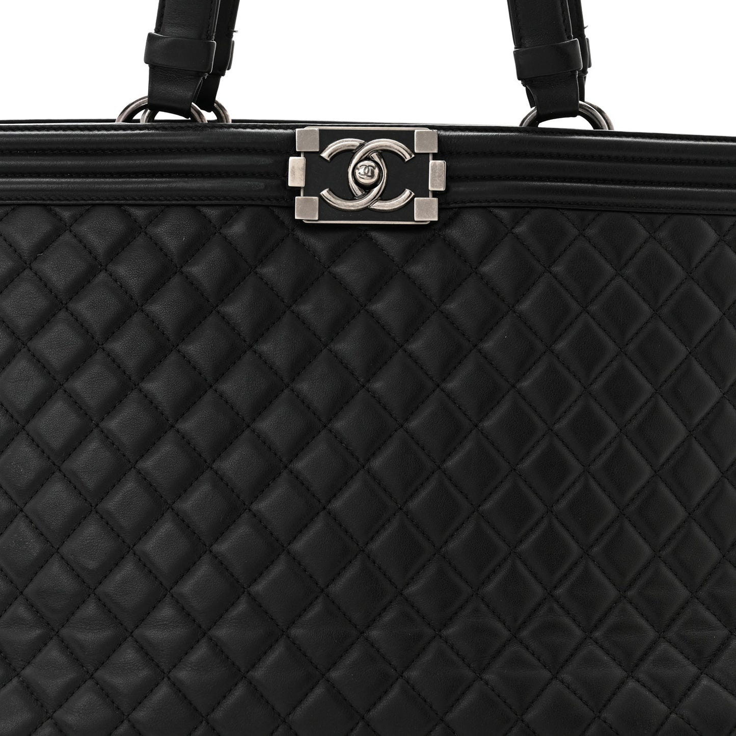 Calfskin Quilted Boy Shopping Tote Black