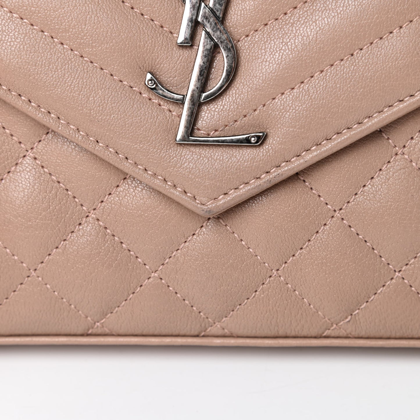 Sheepskin Tri-Quilt Monogram Envelope Chain Wallet Beige