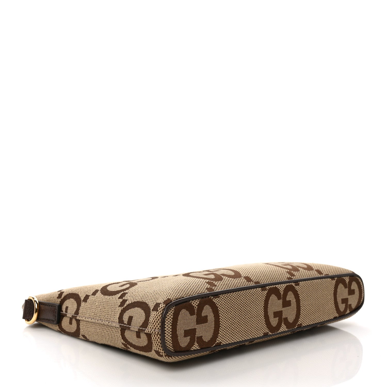 Gucci Monogram Jumbo GG Textured Dollar Calfskin Web Wristlet Messenger Bag Camel Ebony New Acero 4 of 8