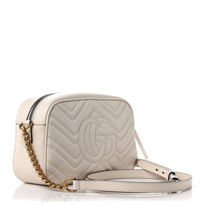 Gucci Calfskin Matelasse Small GG Marmont Chain Shoulder Bag White 3 of 9