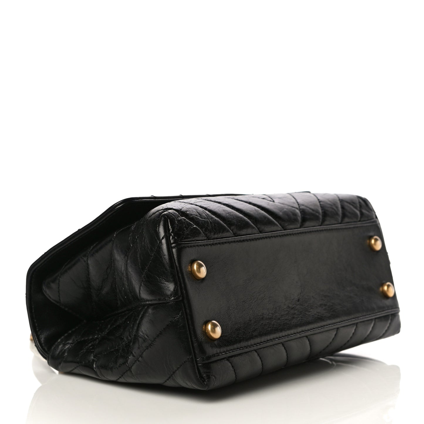 Aged Calfskin Chevron Quilted Mini Coco Handle Flap Black