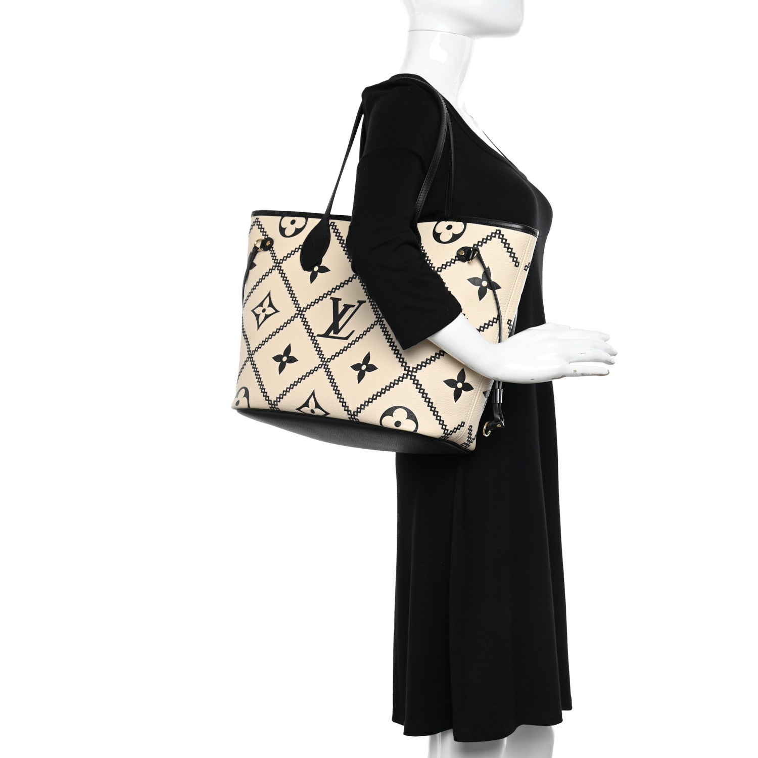 Louis Vuitton Empreinte Monogram Giant Broderies Neverfull MM Cream Black 2 of 9