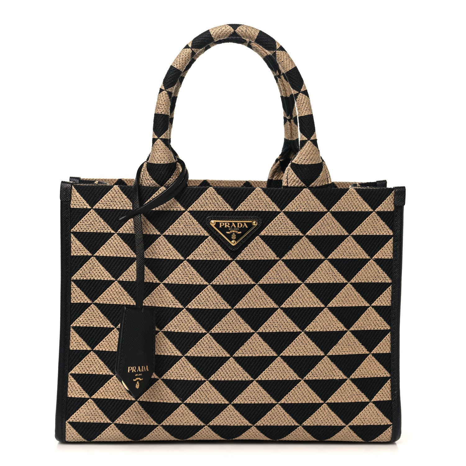 Prada Jacquard Saffiano Triangolo Symbole Embroidered Small Tote Black Corda 1 of 10