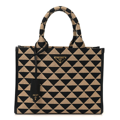 Prada Jacquard Saffiano Triangolo Symbole Embroidered Small Tote Black Corda 1 of 10