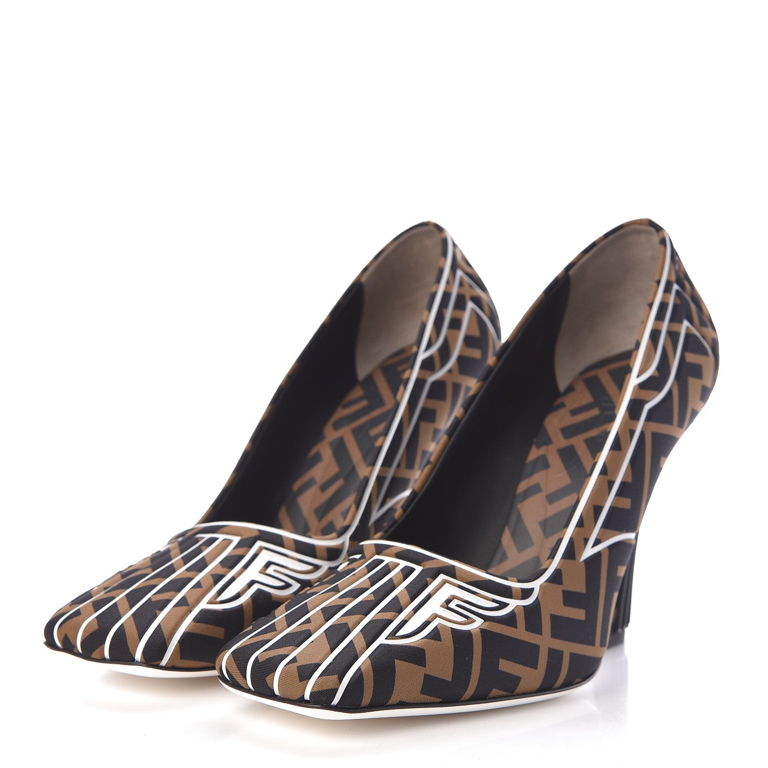 Fendi Lycra Film FF FFreedom Decollete Pumps 39.5 Tobacco Moro White 3 of 9