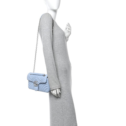 Gucci Calfskin Matelasse Medium GG Marmont Shoulder Bag Light Blue 2 of 10