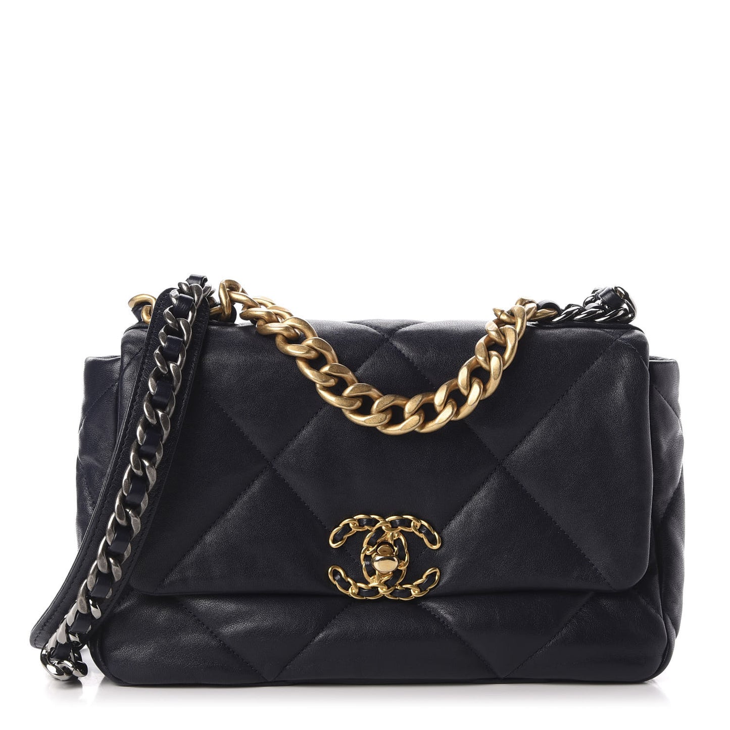 Lambskin Quilted Medium 19 Flap Navy Blue
