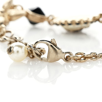 Chanel Pearl Crystal CC Charm Bracelet Black Gold 4 of 5