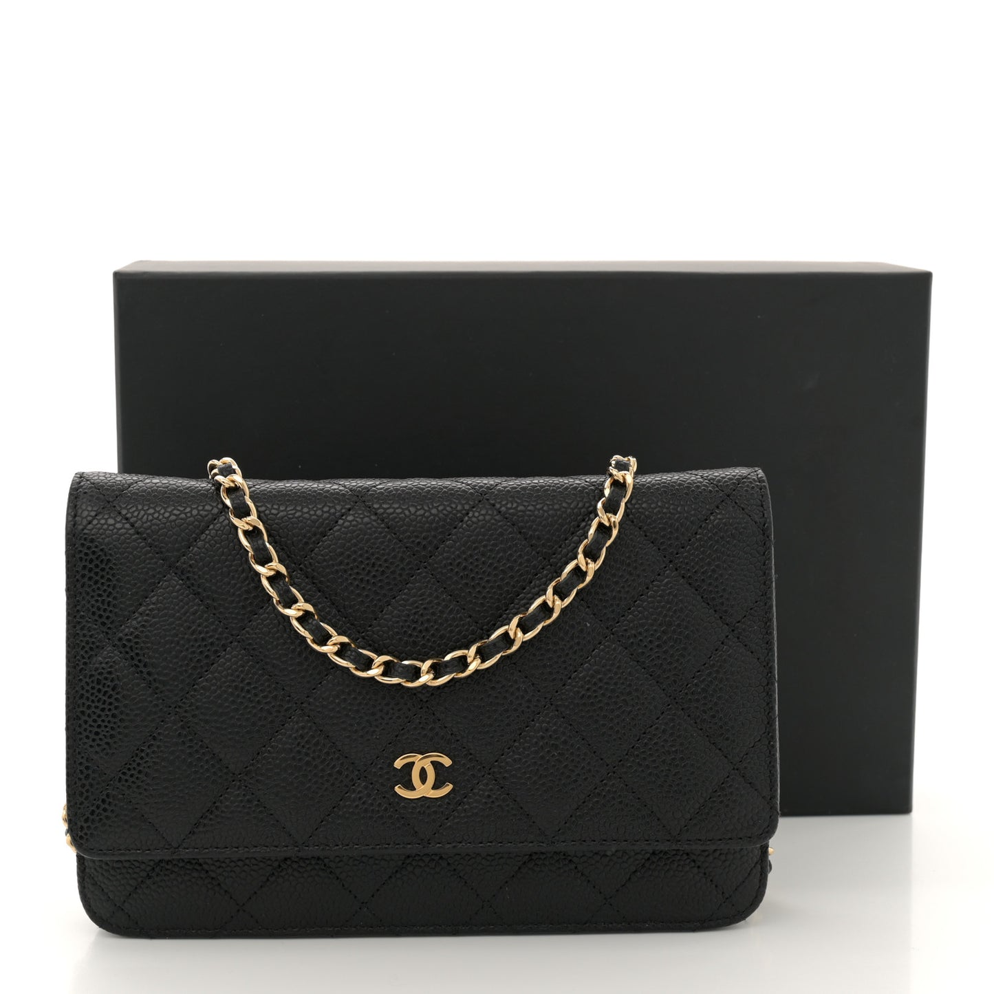 Caviar Quilted Wallet on Chain WOC Black