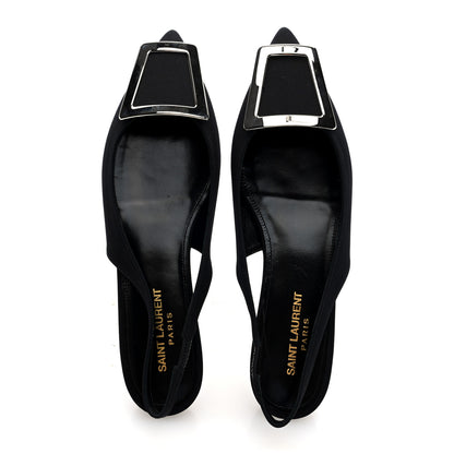 Saint Laurent Crepe De Chine Vivi 10 Plate Slingback Flats 37.5 Black 2 of 9