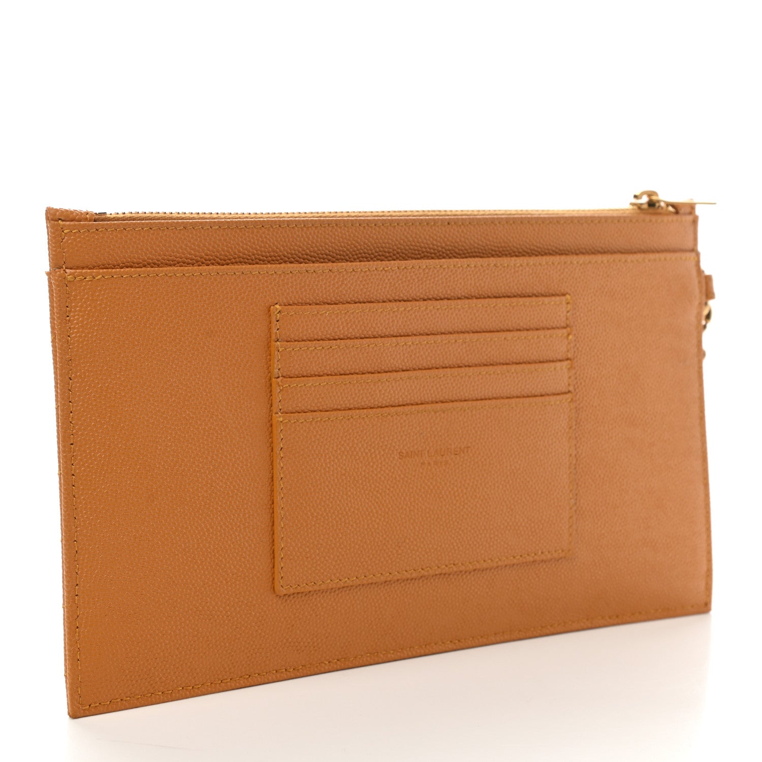 Saint Laurent Grain De Poudre Chevron Monogram Large Bill Pouch Senape Yellow 3 of 7