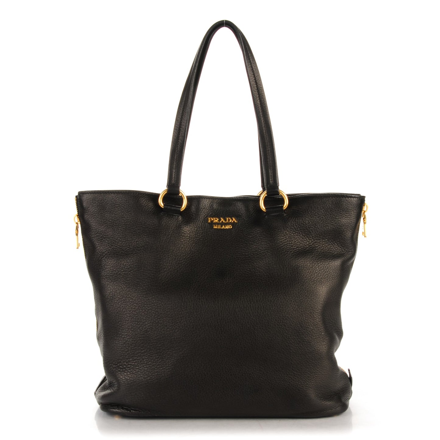 Vitello Daino Side Zip Tote Black
