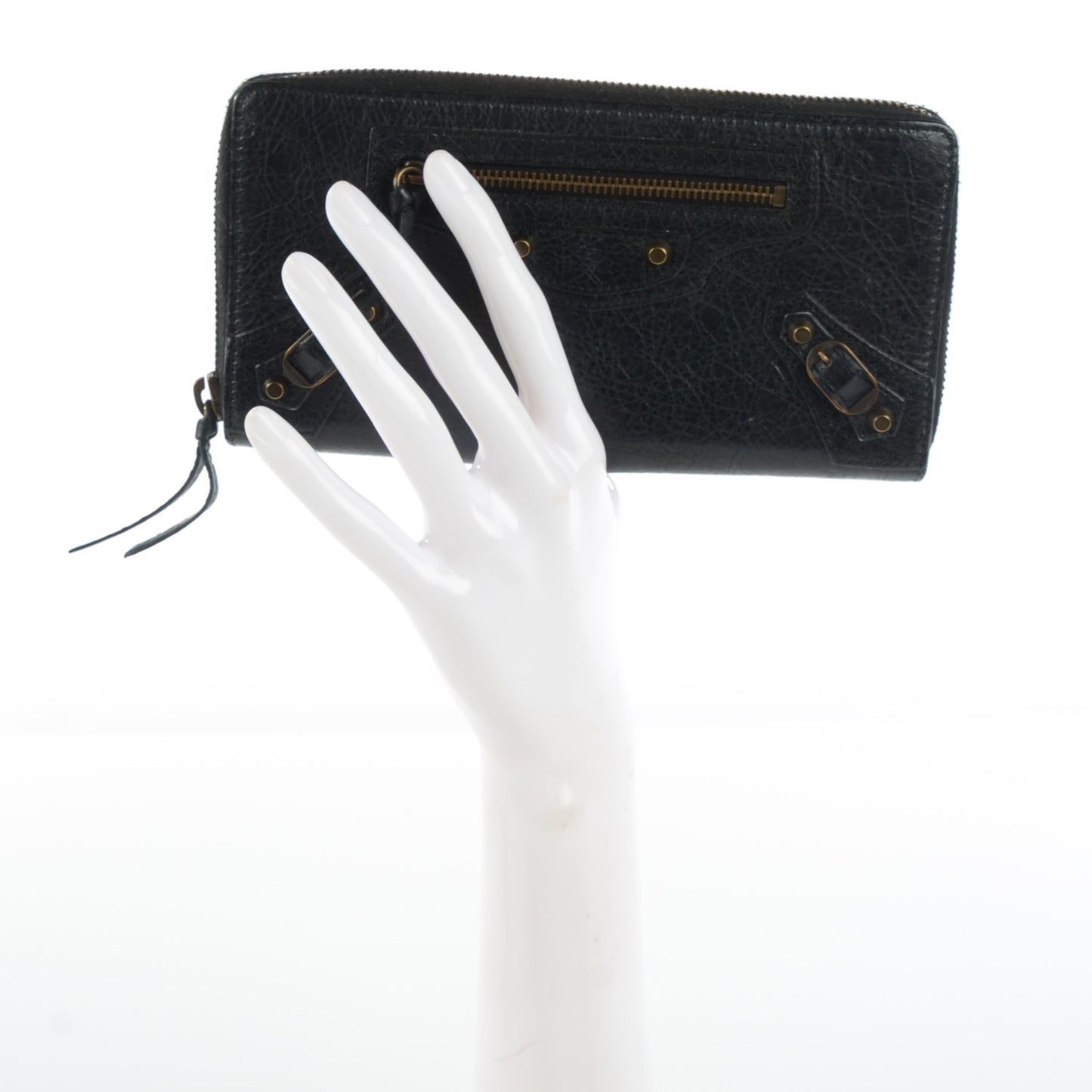 Agneau Classic Hardware Continental Zip Around Wallet Black
