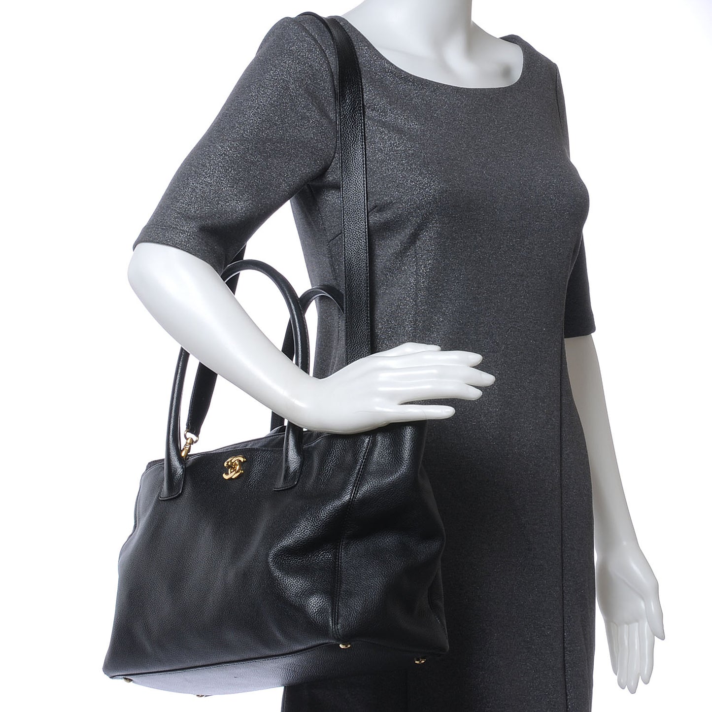 Calfskin Cerf Executive Shopper Tote Black