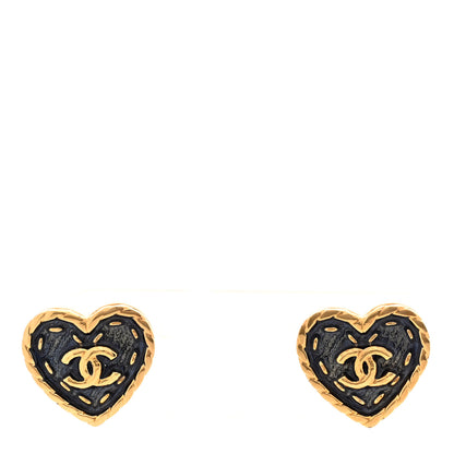 Chanel Metal Enamel CC Denim Heart Earrings Gold Blue 1 of 4