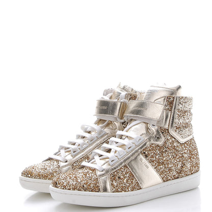 Saint Laurent Nappa Glitter Court Classic SL/14H High Top Sneakers 36.5 Platino 3 of 11