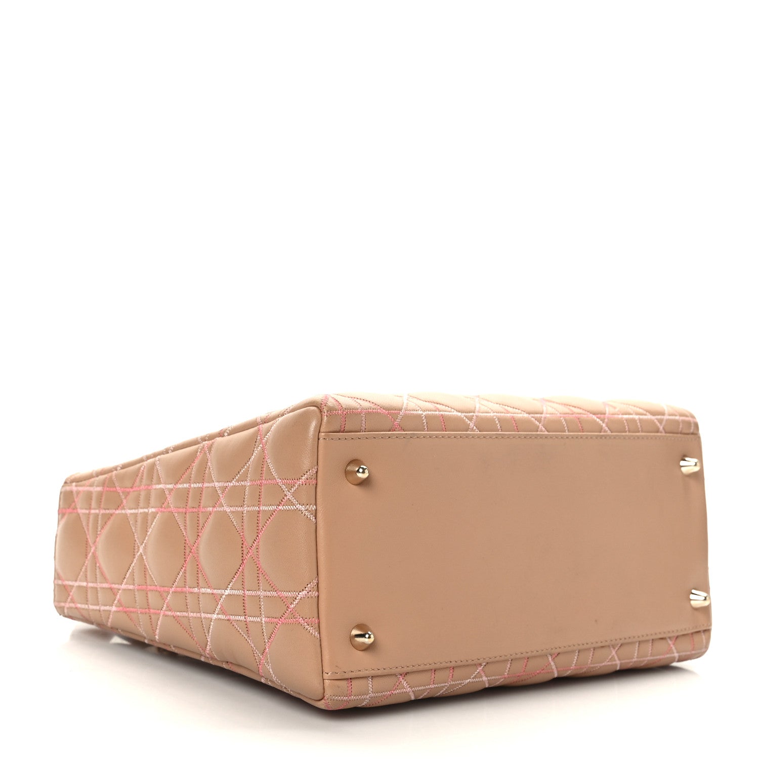Christian Dior Lambskin Cannage Contrast Stitch Medium Lady Dior Beige 3 of 8