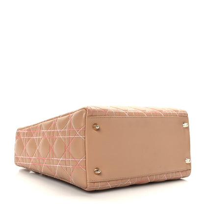 Christian Dior Lambskin Cannage Contrast Stitch Medium Lady Dior Beige 3 of 8
