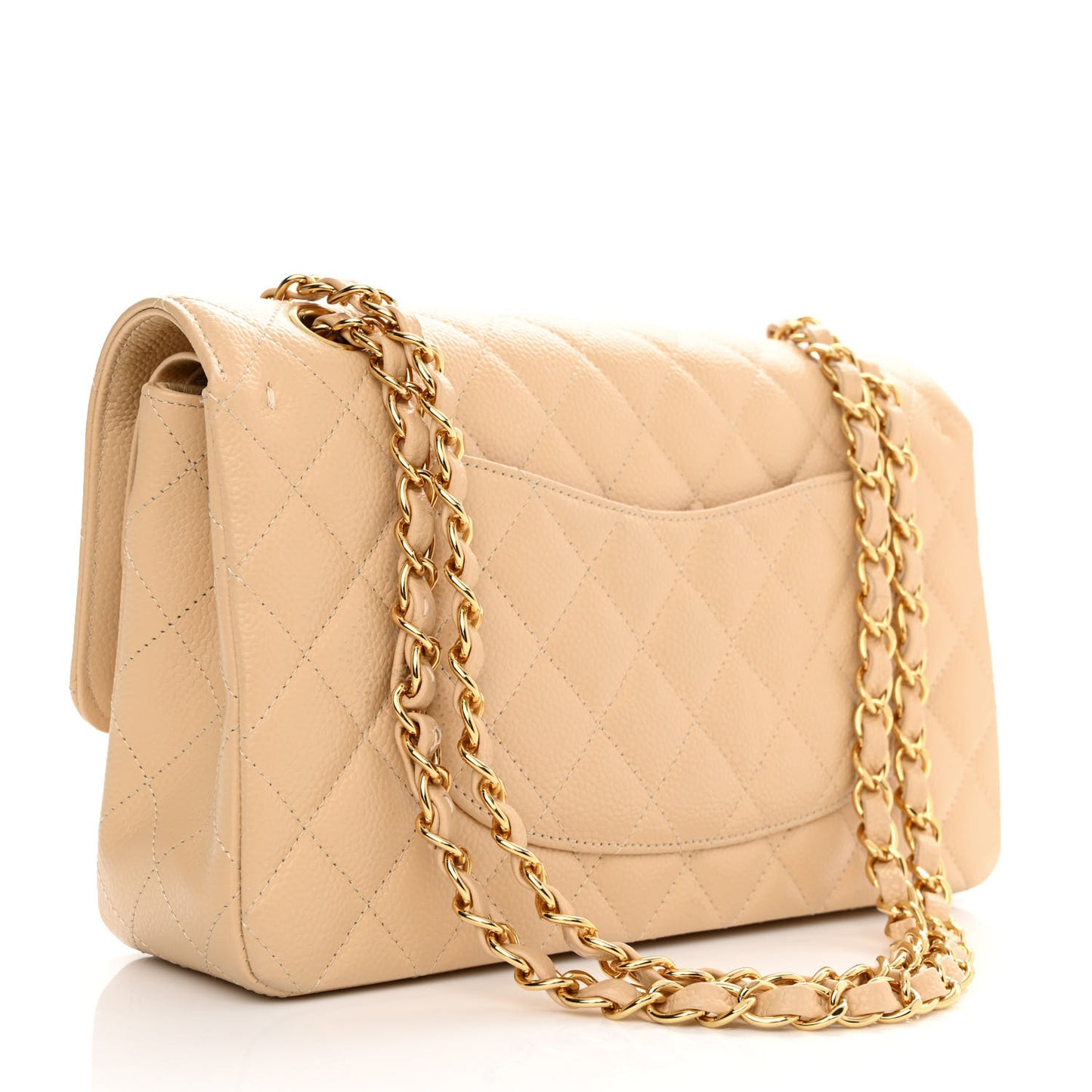 Caviar Quilted Medium Double Flap Beige