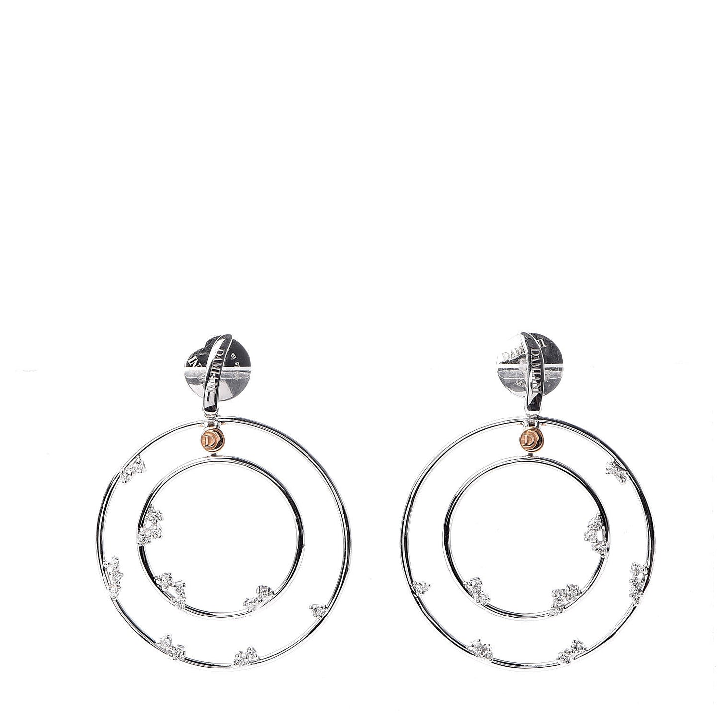 18K White Rose Gold Diamond Circle Drop Earrings