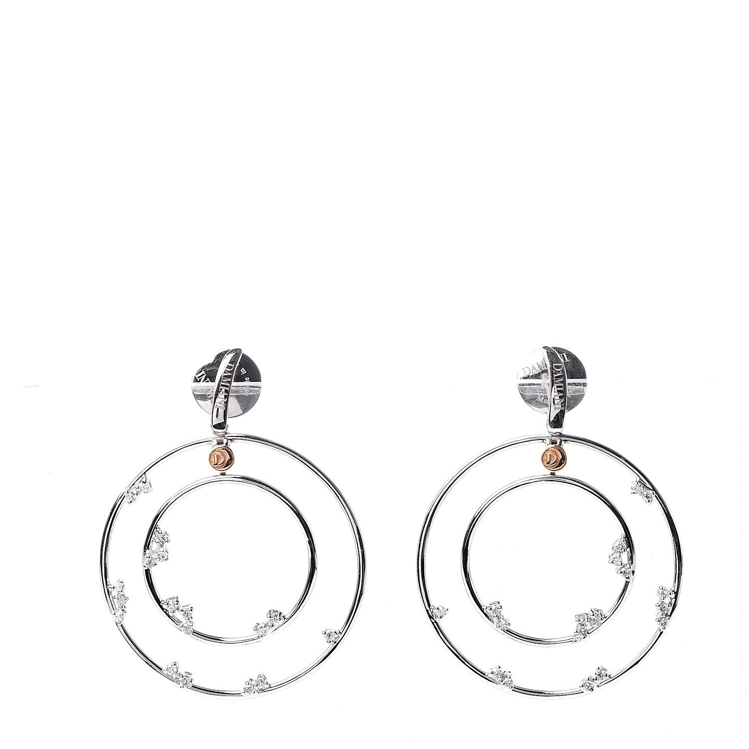 Damiani 18K White Rose Gold Diamond Circle Drop Earrings 3 of 5