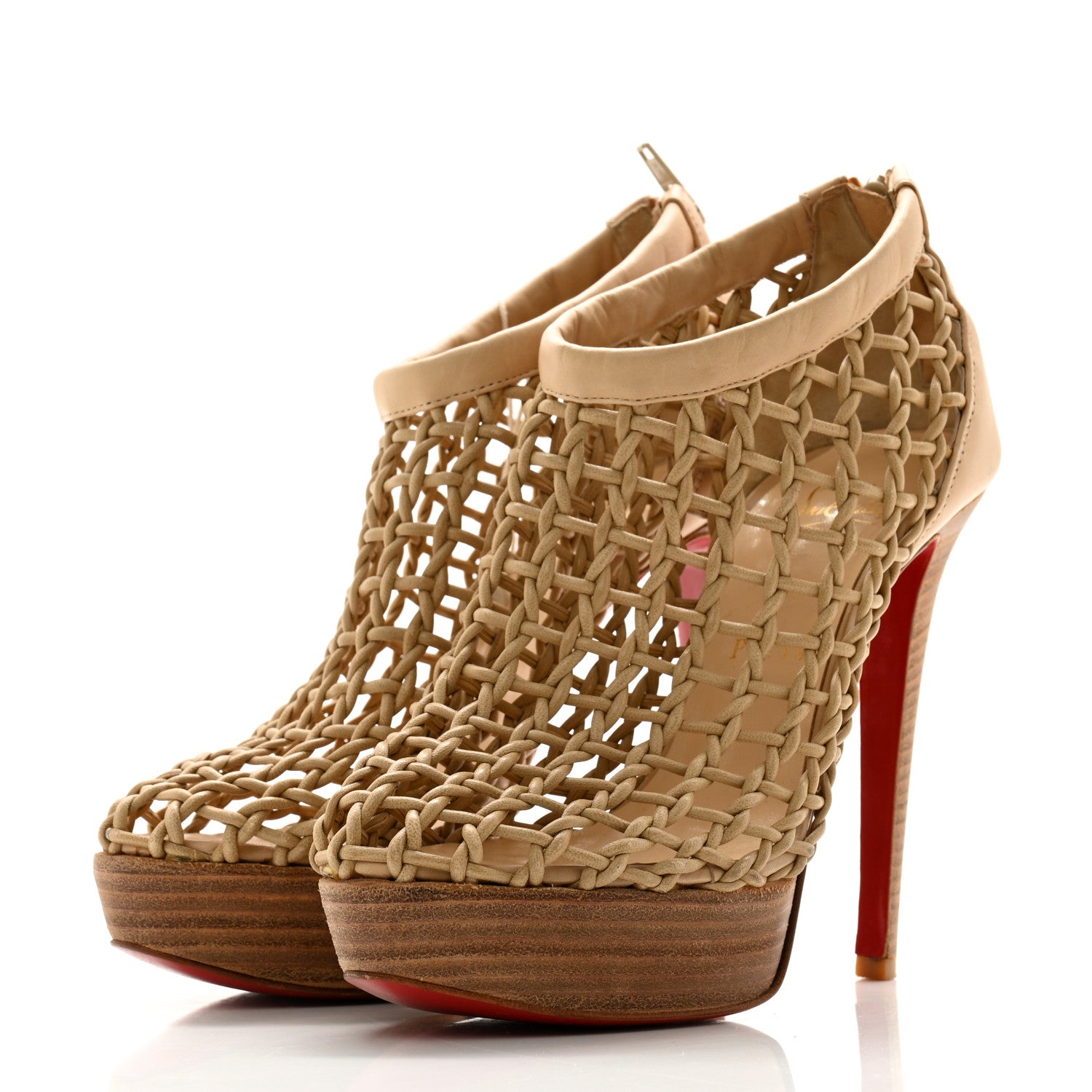 Christian Louboutin Calfskin Coussin 140 Platform Cage Booties 37.5 Beige 3 of 10