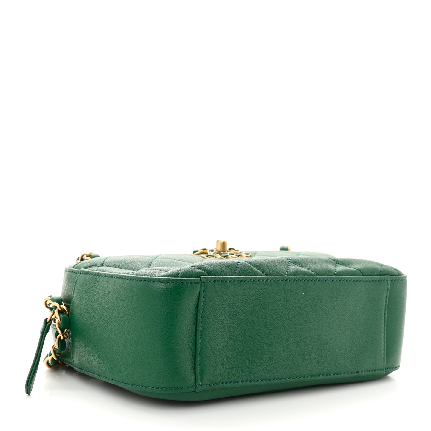 Goatskin Quilted Chanel 19 Camera Case Green