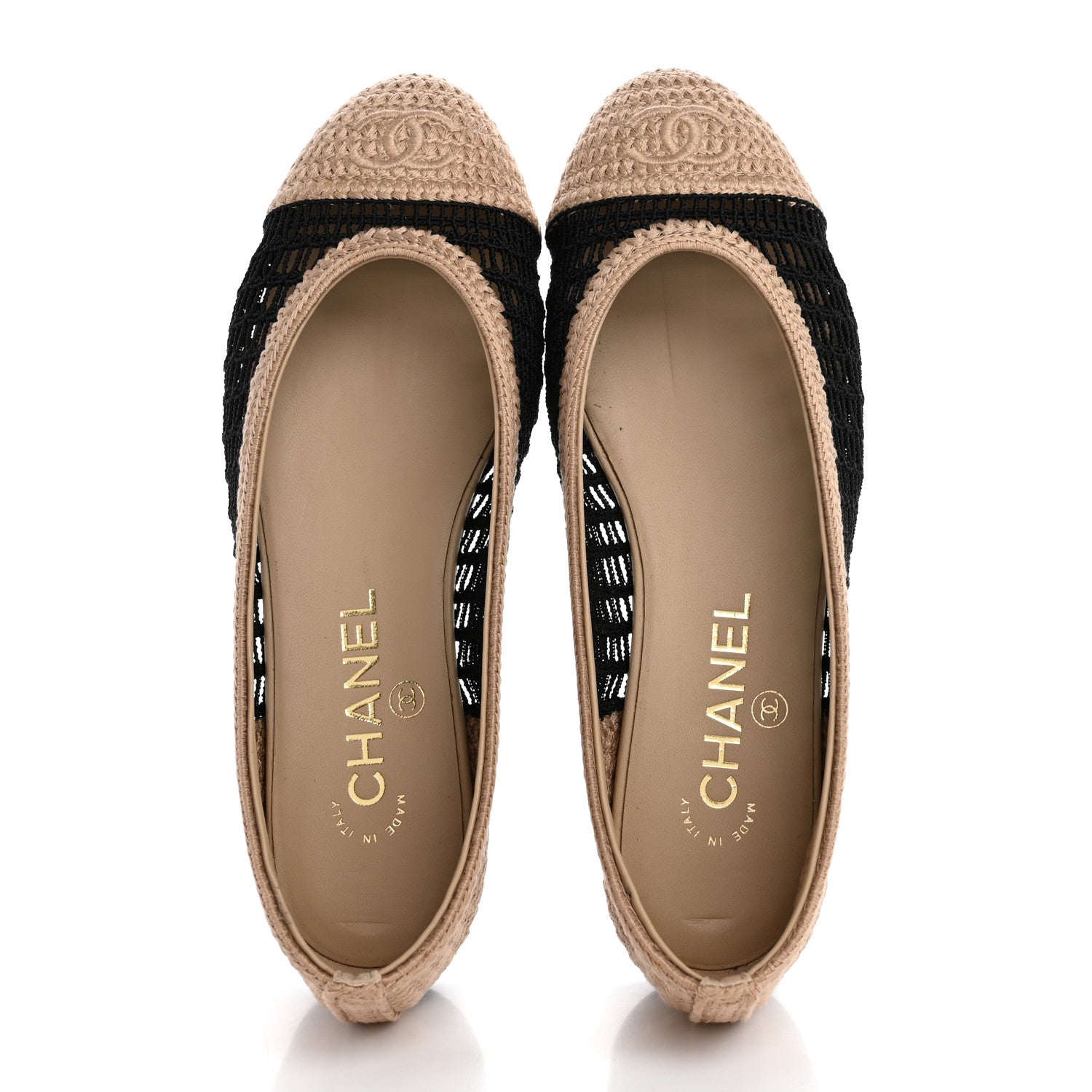 CHANEL バレリーナ ラフィア　36.5 Chanel Raffia Cap Toe Ballerina Flats 36.5 Black Beige 1638631