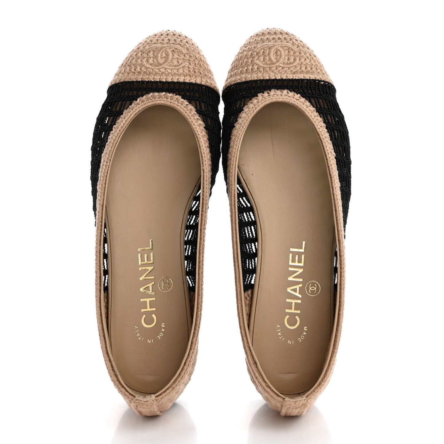 Raffia Cap Toe Ballerina Flats 36.5 Black Beige