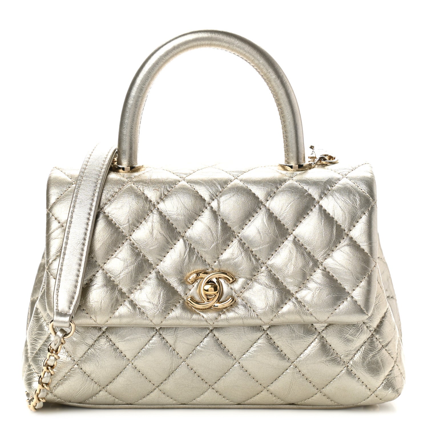 Chanel Metallic Aged Calfskin Quilted Mini Coco Handle Flap Gold 1 of 10