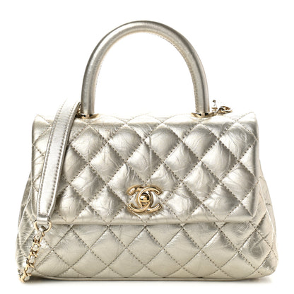 Chanel Metallic Aged Calfskin Quilted Mini Coco Handle Flap Gold 1 of 10