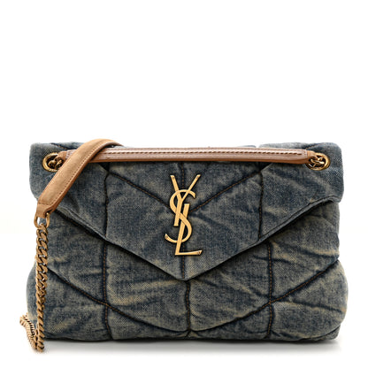 Saint Laurent Denim Quilted Small Loulou Puffer Monogram Chain Satchel Blue Cinnamon 1 of 10