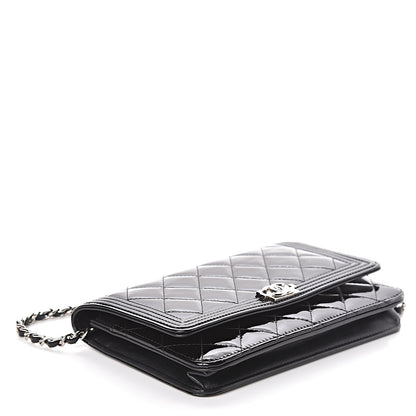 Chanel Patent Calfskin Quilted Boy Wallet On Chain WOC Black 4 of 13