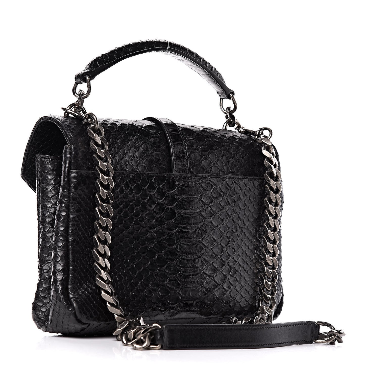 Calfskin Python Embossed Monogram Medium College Bag Black