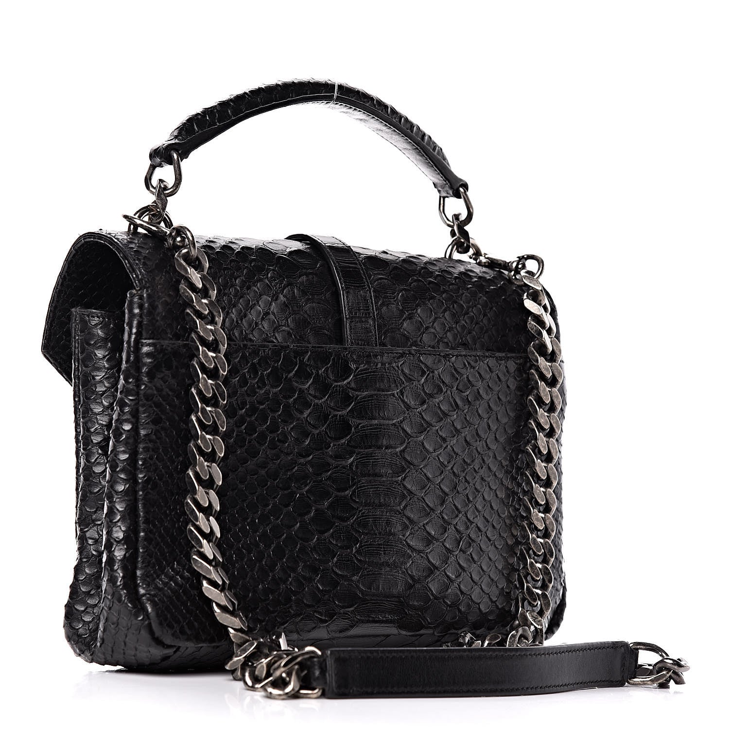 Saint Laurent Calfskin Python Embossed Monogram Medium College Bag Black 3 of 8