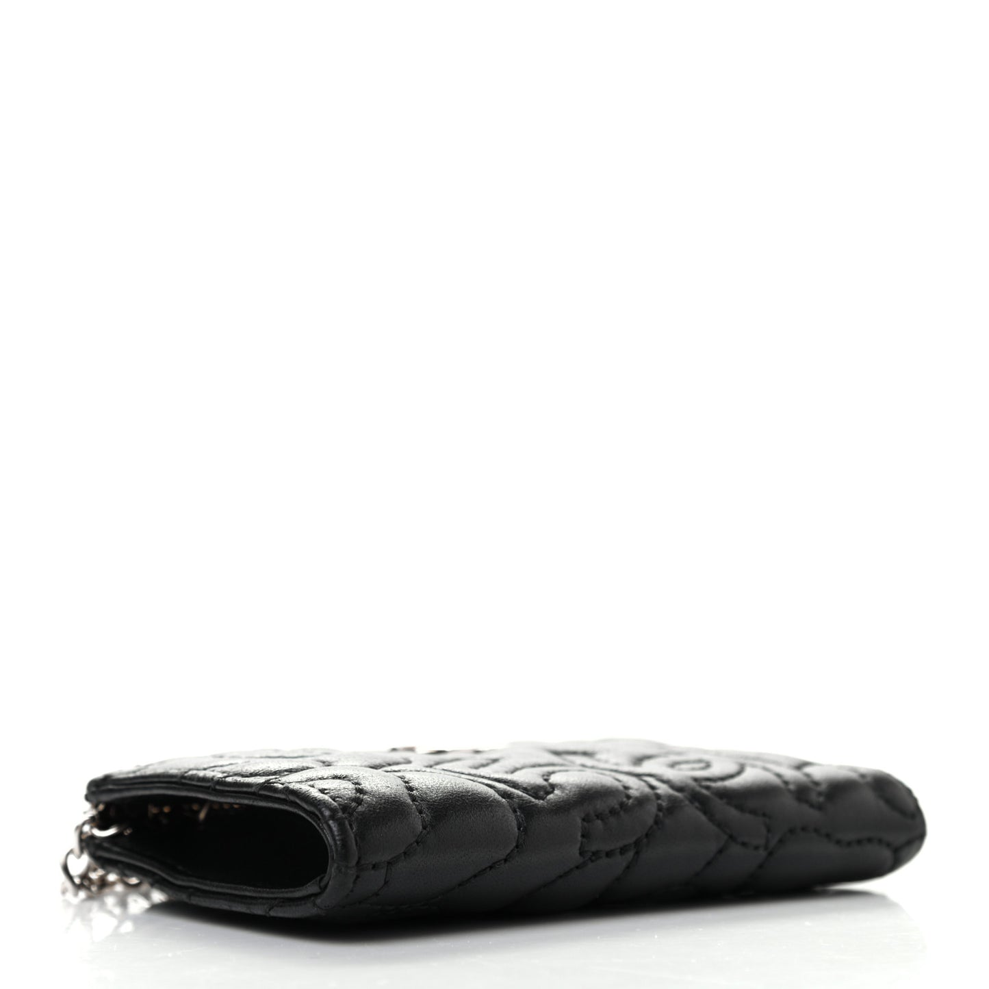 Lambskin Camellia Embossed Key Holder Case Black
