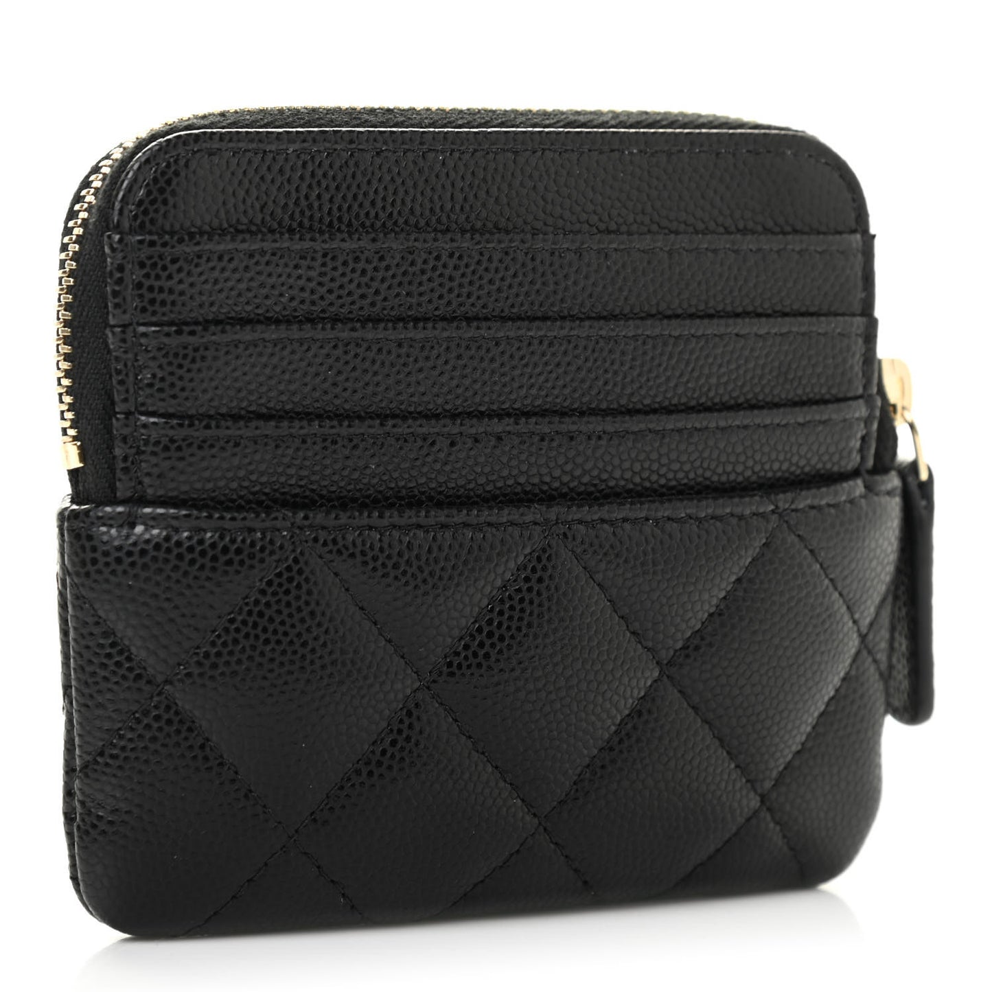 Caviar Quilted Zip Card Holder Wallet Black